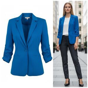 Catch My I Blazer Womens Small Blue Jersey Knit Work Office Jacket Career Basic
